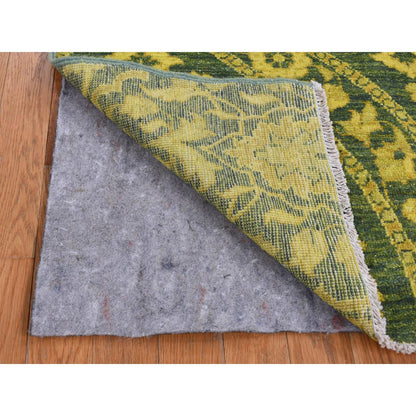 Overdyed & Vintage Wool Hand Knotted Rug Green No Border 4.1X11.8 -O087693