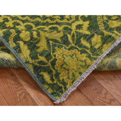Overdyed & Vintage Wool Hand Knotted Rug Green No Border 4.1X11.8 -O087693