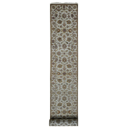 Rajasthan Wool & Silk Hand Knotted Rug Ivory 2.7x16.0 -O087694