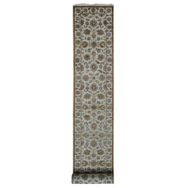 Rajasthan Wool & Silk Hand Knotted Rug Ivory 2.7x16.0 -O087694