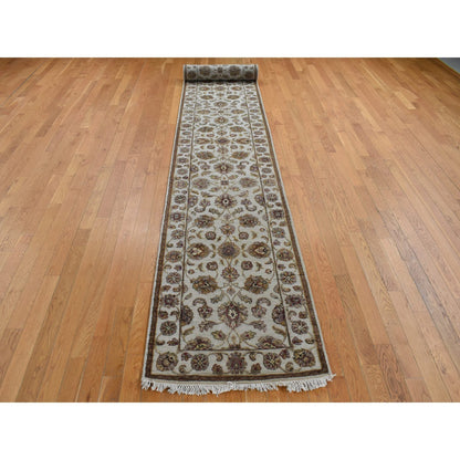 Rajasthan Wool & Silk Hand Knotted Rug Ivory 2.7x16.0 -O087694