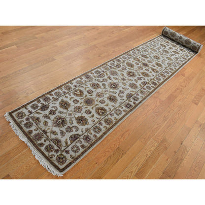 Rajasthan Wool & Silk Hand Knotted Rug Ivory 2.7x16.0 -O087694