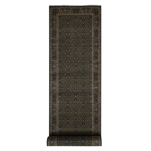 Fine Oriental Wool Hand Knotted Rug Black Red 4.2X19.10 -O087695