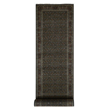 Fine Oriental Wool Hand Knotted Rug Black Red 4.2X19.10 -O087695