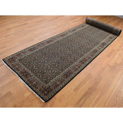 Fine Oriental Wool Hand Knotted Rug Black Red 4.2X19.10 -O087695