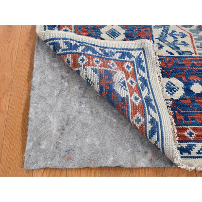 Mamluk Wool Hand Knotted Rug Ivory Denim Blue 4.1X14.0 -O087696