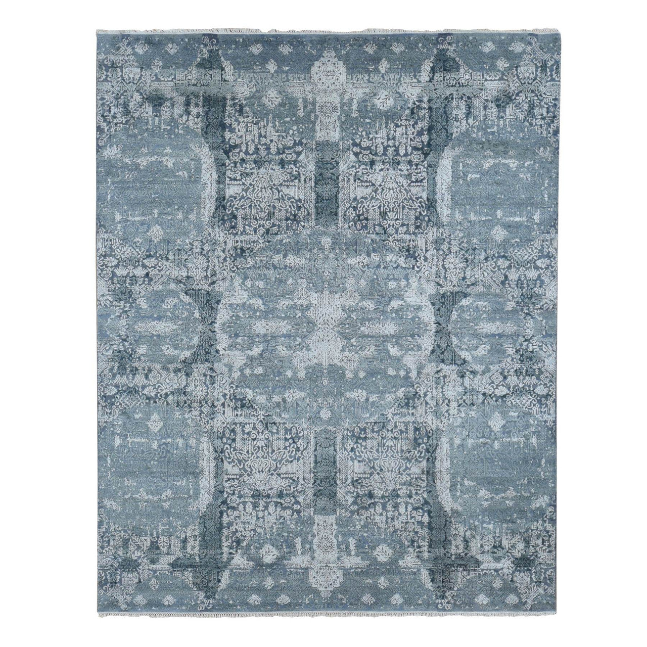 Gray 7'10" x 10'0" Transitional & Pure Hand knotted Wool/Silk Rug - Sku: O087698