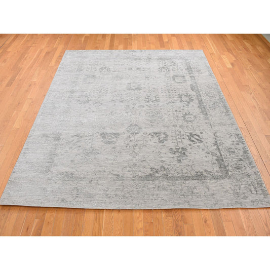 Transitional Wool & Silk Hand Knotted Rug Grey No Border 8.0X10.0 -O087699