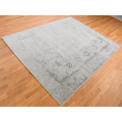 Transitional Wool & Silk Hand Knotted Rug Grey No Border 8.0X10.0 -O087699