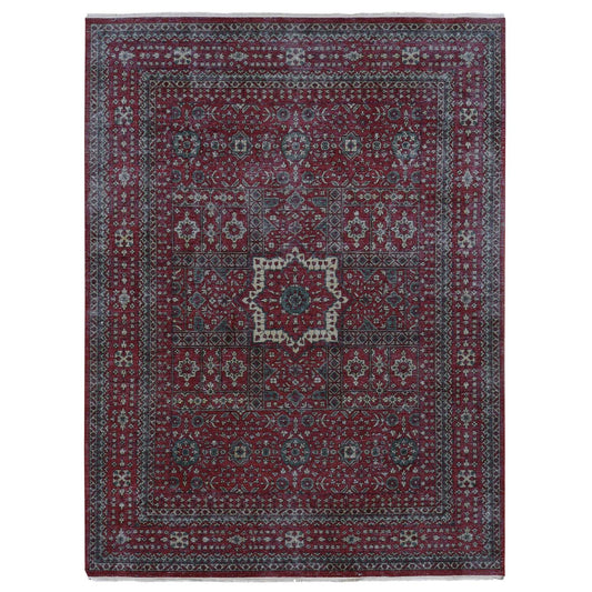 Overdyed & Vintage Worn Wool Hand Knotted Rug Red Red 9.0X12.0 -O087700