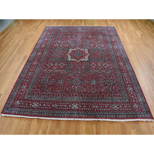 Overdyed & Vintage Worn Wool Hand Knotted Rug Red Red 9.0X12.0 -O087700