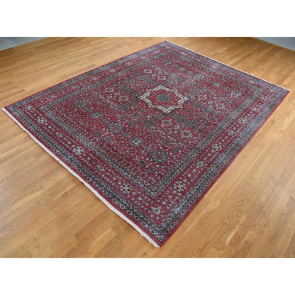 Overdyed & Vintage Worn Wool Hand Knotted Rug Red Red 9.0X12.0 -O087700