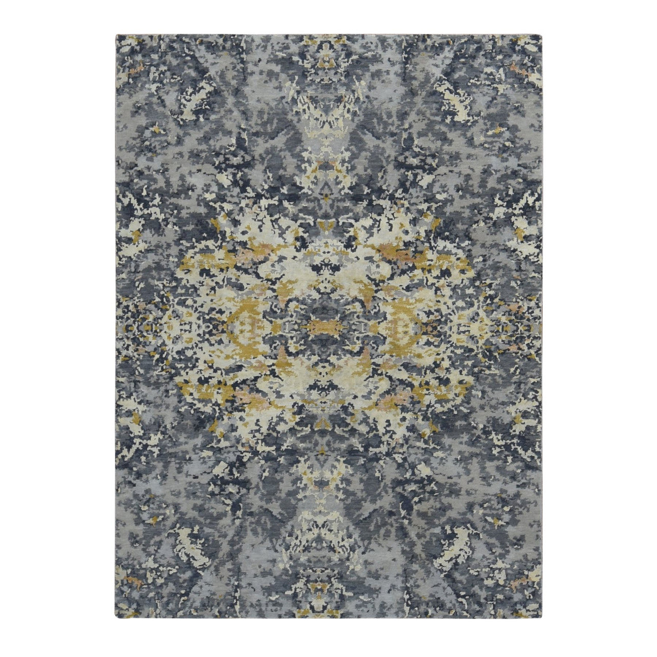 Blue 8'0" x 10'2" Modern and Contemporary Hand knotted Wool/Silk Rug - Sku: O087702