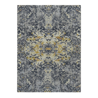 Modern and Contemporary Wool & Silk Hand Knotted Rug Blue No Border 8.0X10.2 -O087702