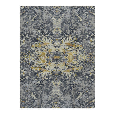 Modern and Contemporary Wool & Silk Hand Knotted Rug Blue No Border 8.0X10.2 -O087702