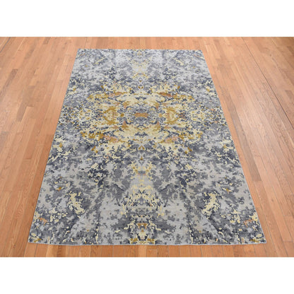 Modern and Contemporary Wool & Silk Hand Knotted Rug Blue No Border 8.0X10.2 -O087702