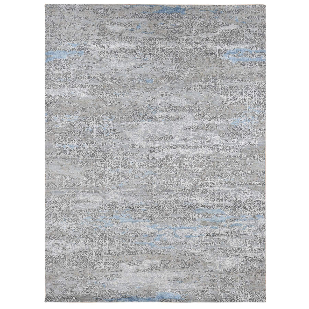 Gray 9'0" x 12'3" Modern and Contemporary Hand knotted Wool/Silk Rug - Sku: O087703
