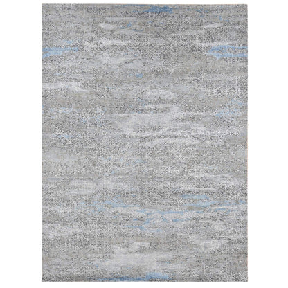 Modern and Contemporary Wool & Silk Hand Knotted Rug Grey No Border 9.0X12.3 -O087703