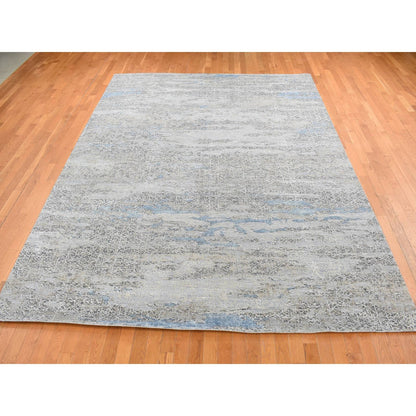 Modern and Contemporary Wool & Silk Hand Knotted Rug Grey No Border 9.0X12.3 -O087703