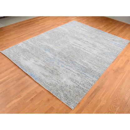 Modern and Contemporary Wool & Silk Hand Knotted Rug Grey No Border 9.0X12.3 -O087703