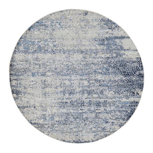 Modern and Contemporary Wool & Silk Hand Knotted Rug Blue No Border 6.0X6.0 -O087718