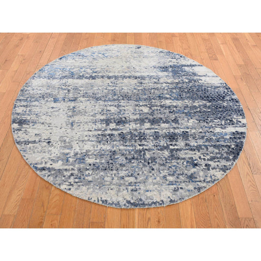 Modern and Contemporary Wool & Silk Hand Knotted Rug Blue No Border 6.0X6.0 -O087718