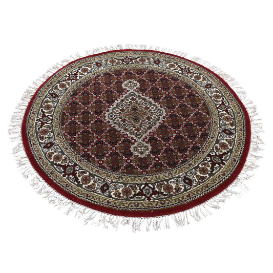 Fine Oriental Wool Hand Knotted Rug Red Ivory 4.1X4.1 -O087720