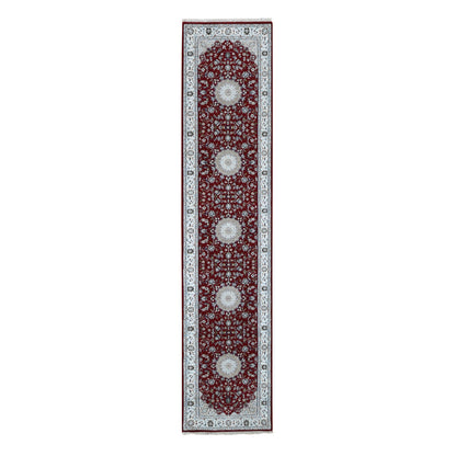 Fine Oriental Wool Hand Knotted Rug Red Ivory 2.8X12.2 -O087724