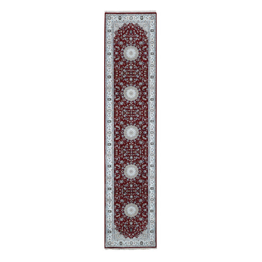 Fine Oriental Wool Hand Knotted Rug Red Ivory 2.8X12.2 -O087724