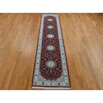 Fine Oriental Wool Hand Knotted Rug Red Ivory 2.8X12.2 -O087724