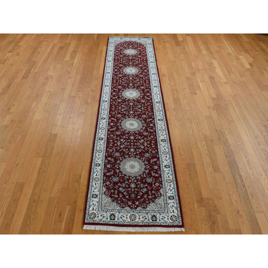 Fine Oriental Wool Hand Knotted Rug Red Ivory 2.8X12.2 -O087724