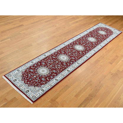 Fine Oriental Wool Hand Knotted Rug Red Ivory 2.8X12.2 -O087724