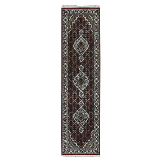 Fine Oriental Wool Hand Knotted Rug Red Ivory 2.8X10.5 -O087725