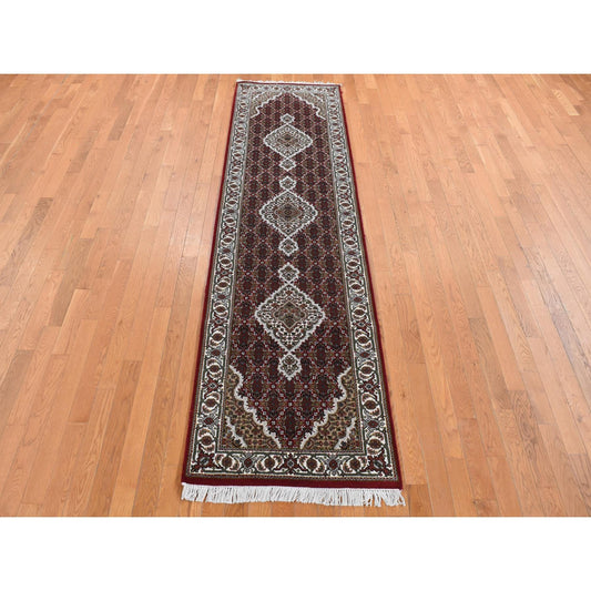 Fine Oriental Wool Hand Knotted Rug Red Ivory 2.8X10.5 -O087725