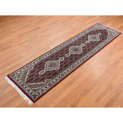 Fine Oriental Wool Hand Knotted Rug Red Ivory 2.8X10.5 -O087725