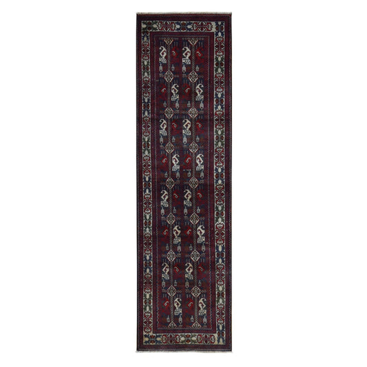 Tribal & Geometric Wool Hand Knotted Rug Red Ivory 2.6X9.3 -O087726