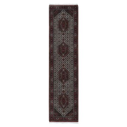 Fine Oriental Wool Hand Knotted Rug Ivory Red 2.9X11.4 -O087728