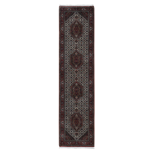 Fine Oriental Wool Hand Knotted Rug Ivory Red 2.9X11.4 -O087728