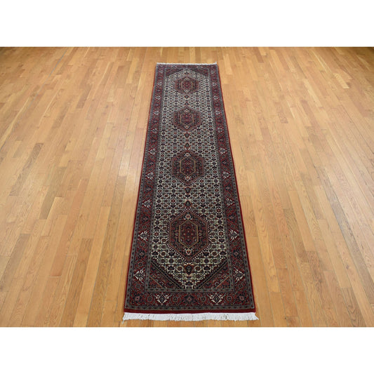 Fine Oriental Wool Hand Knotted Rug Ivory Red 2.9X11.4 -O087728