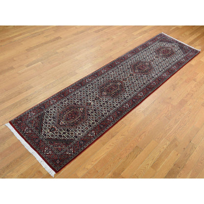Fine Oriental Wool Hand Knotted Rug Ivory Red 2.9X11.4 -O087728