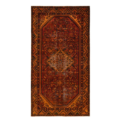 Tribal & Geometric Worn Wool Hand Knotted Rug Orange Orange 4.10X9.7 -O087731