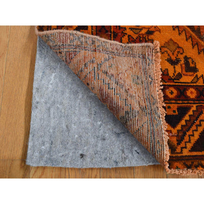 Tribal & Geometric Worn Wool Hand Knotted Rug Orange Orange 4.10X9.7 -O087731