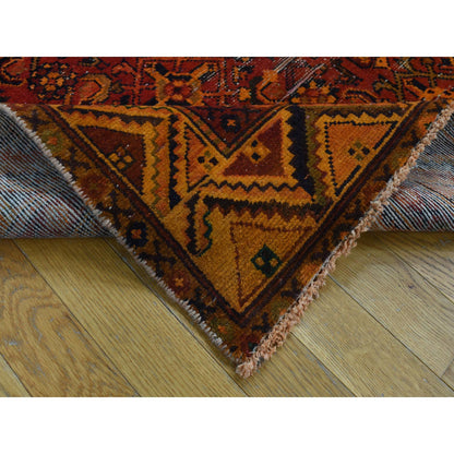 Tribal & Geometric Worn Wool Hand Knotted Rug Orange Orange 4.10X9.7 -O087731