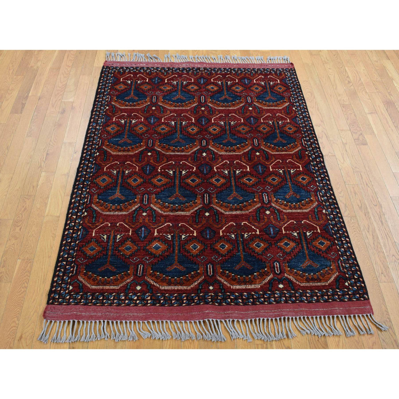 Red 5'1" x 6'6" Tribal & Geometric Hand knotted Wool Rug - Sku: O087732