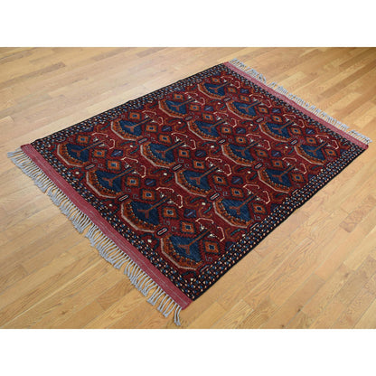 Tribal & Geometric Wool Hand Knotted Rug Red Blue 5.1X6.6 -O087732