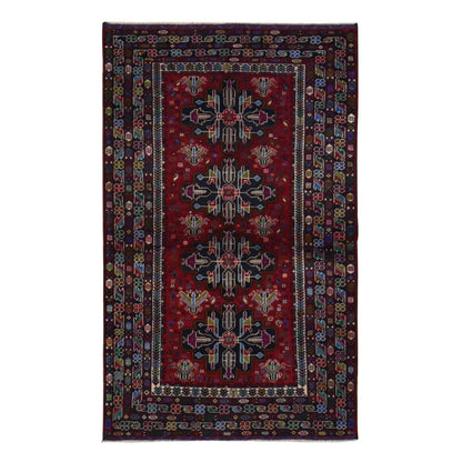 Tribal & Geometric Wool Hand Knotted Rug Red Blue 3.10X6.5 -O087734