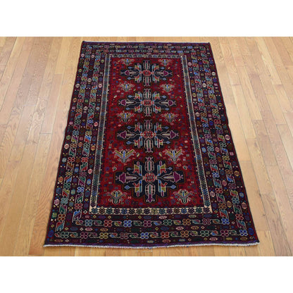 Tribal & Geometric Wool Hand Knotted Rug Red Blue 3.10X6.5 -O087734