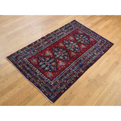 Tribal & Geometric Wool Hand Knotted Rug Red Blue 3.10X6.5 -O087734