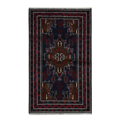 Tribal & Geometric Wool Hand Knotted Rug Blue Red 3.10X6.9 -O087735