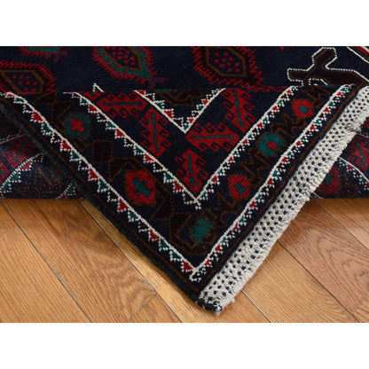 Tribal & Geometric Wool Hand Knotted Rug Blue Red 3.10X6.9 -O087735